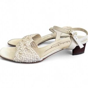 Vintage Salvatore Ferragamo Woven Cream Leather Designer Sandals